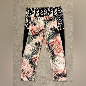 Nanette Lepore Black and Cream Leaf Pattern Leggings